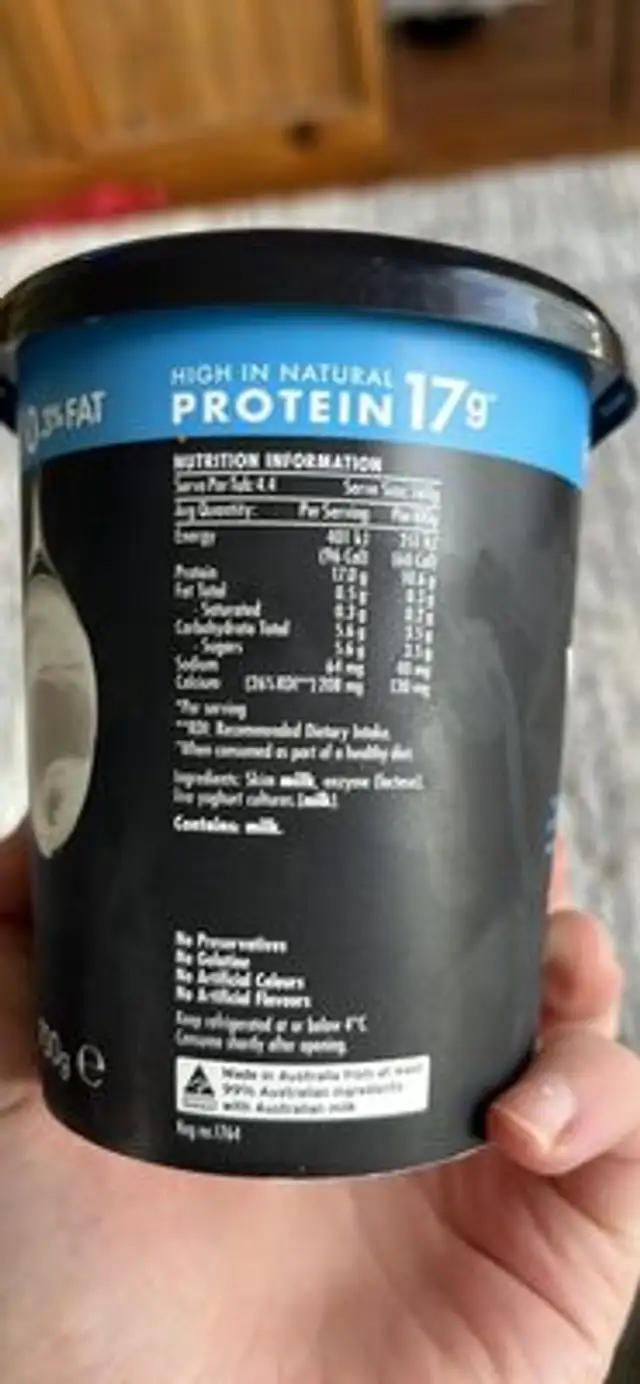 Plain Yoghurt nutrition facts table