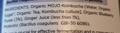 Kombucha Blueberry and Ginger ingredients label