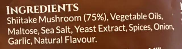 Shiitake Mushroom Crisps ingredients label