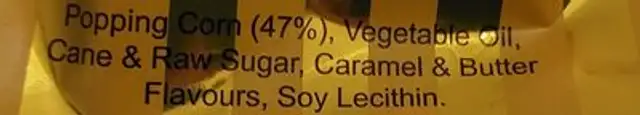 Caramel Popcorn ingredients label