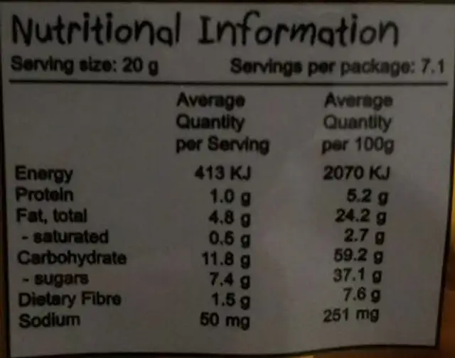 Caramel Popcorn nutrition facts table