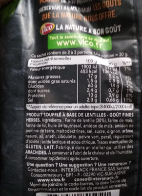 Chips de lentilles ingredients label