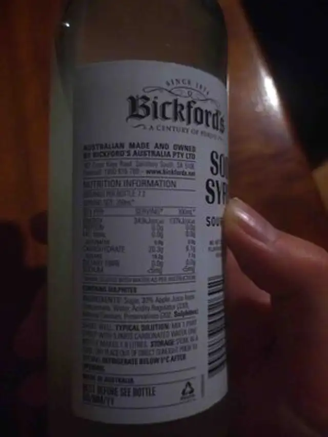 Soda Syrup Sour Apple nutrition facts table