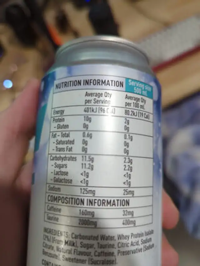 BODIEZ energy + protein Blue Raspberry nutrition facts table
