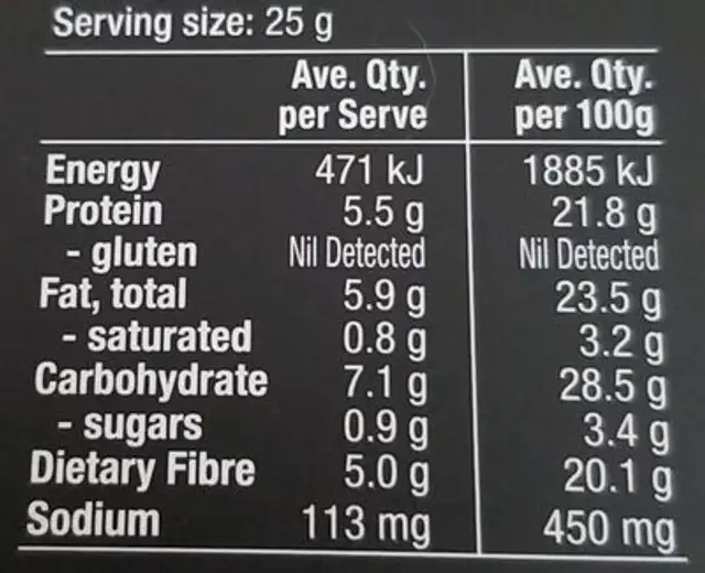 Seeded Snackers Chilli and Lime nutrition facts table