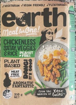 Chickenless Satay, Veggies and Rice