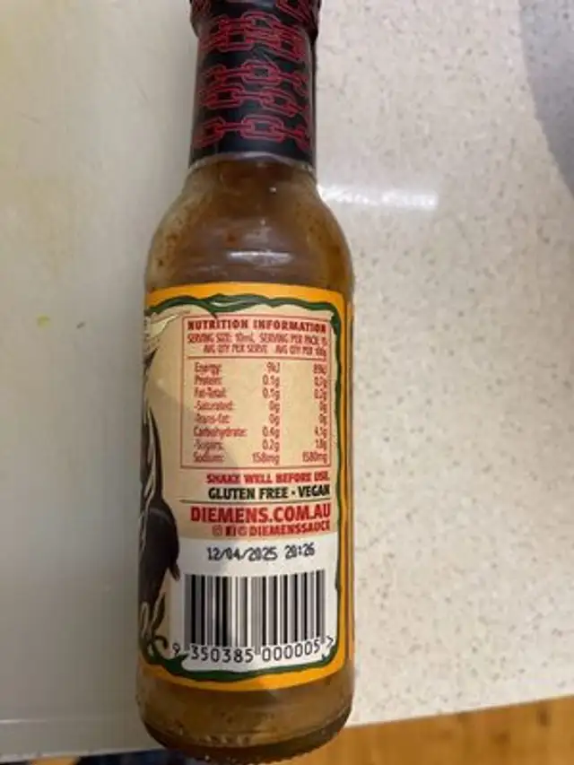 Hot Sauce nutrition facts table