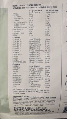 Vanilla Meal Replacement ingredients label