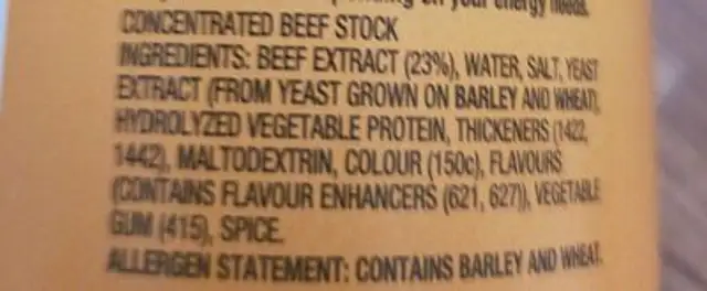 Bonox 230ml ingredients label