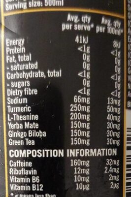 Shine charged nootropic energy performance drink nutrition facts table