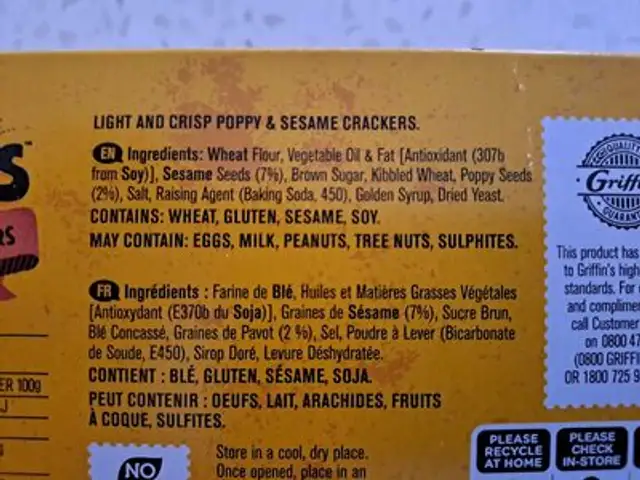MEAL MATES THE ORIGINAL POPPY & SESAME CRACKERS ingredients label