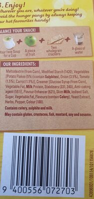 Creamy Vegetable Soup for a Cup ingredients label