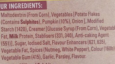golden pumpkin soup ingredients label
