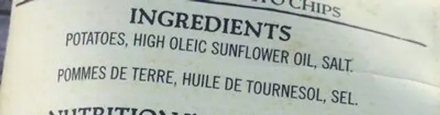 SEA SALT POTATO CHIPS ingredients label