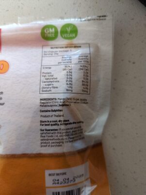 Dried Mango nutrition facts table