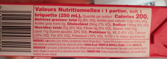 Strawberry Milk ingredients label