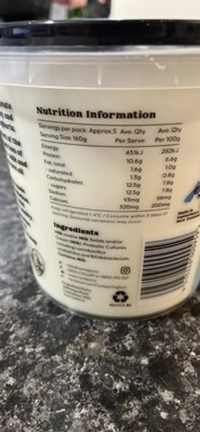 Thick & Creamy Yoghurt 1% Fat nutrition facts table