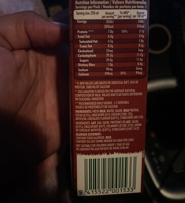 Choco Choc ingredients label