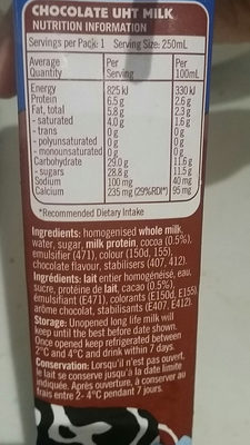 Choco Choc nutrition facts table