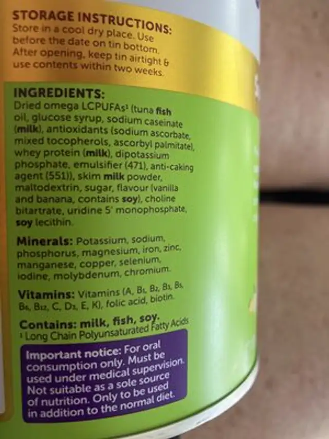Souvenaid ingredients label