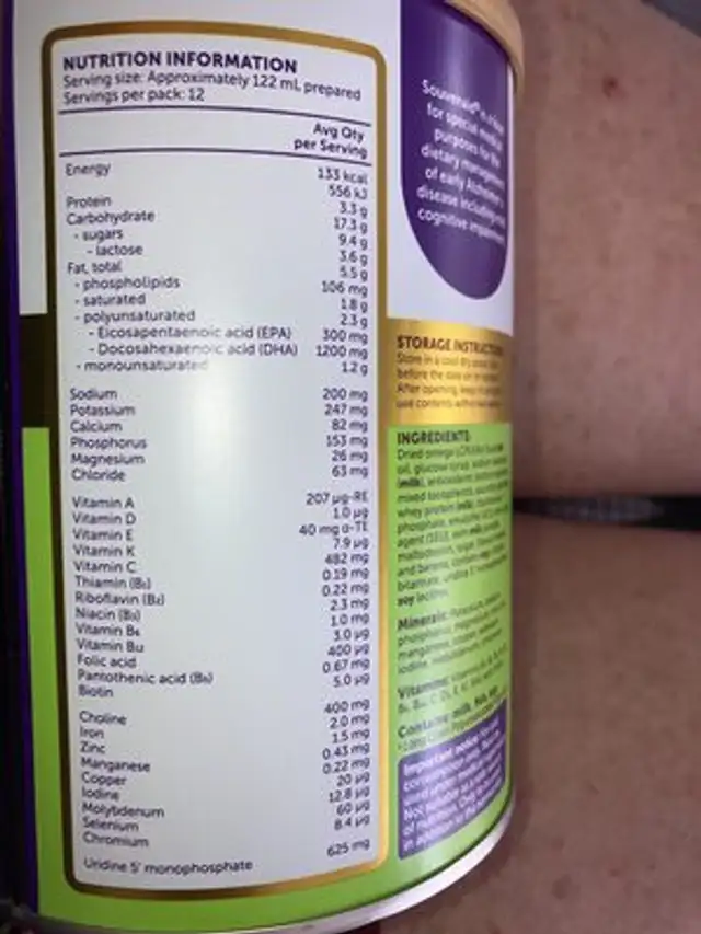 Souvenaid nutrition facts table