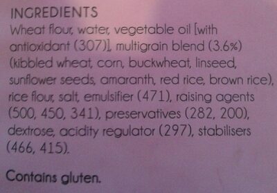 MULTIGRAIN WRAPS ingredients label