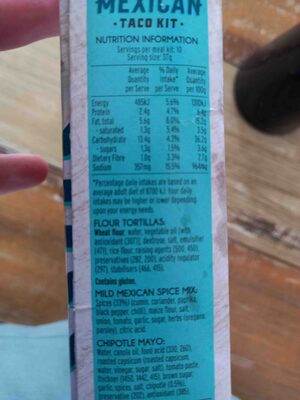 Mild Mexican Taco Kit nutrition facts table