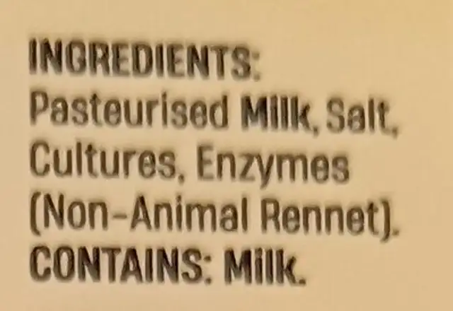 Colby cheese ingredients label