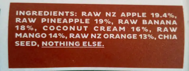 Coco-Chia Tropical Fruit Smoothie ingredients label