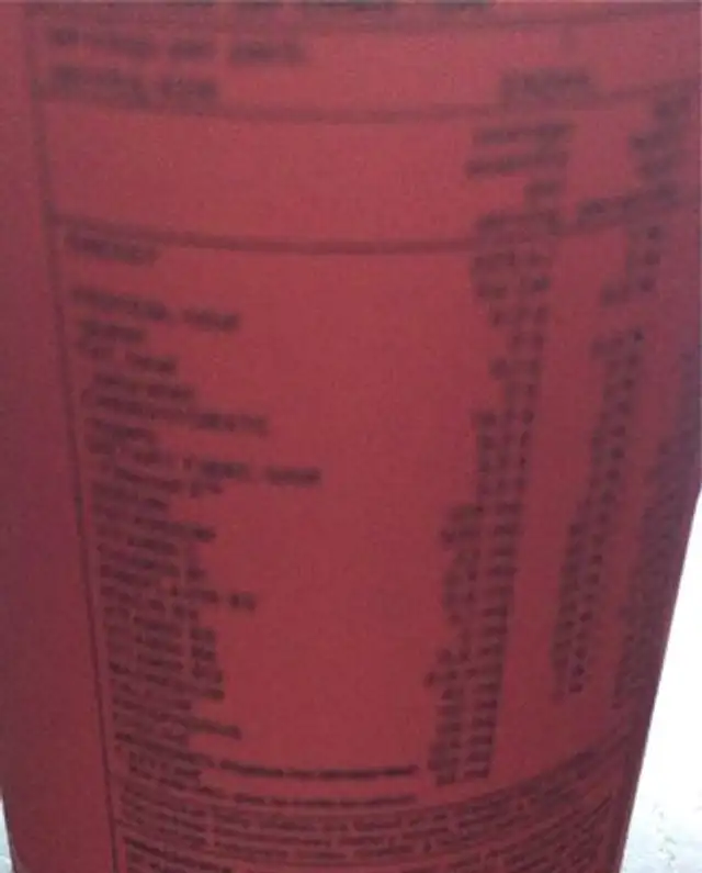 Focus nutrition facts table