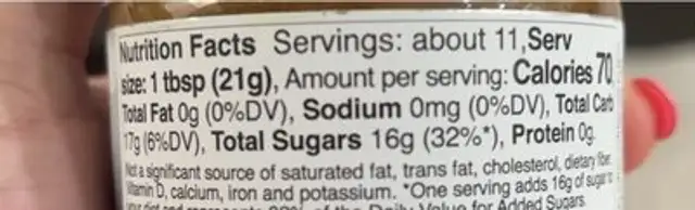 UMF20+ (MGO830+) Raw Monofloral Manuka Honey nutrition facts table