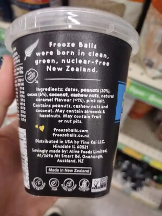 Frooze Balls - Caramel Choc PB ingredients label