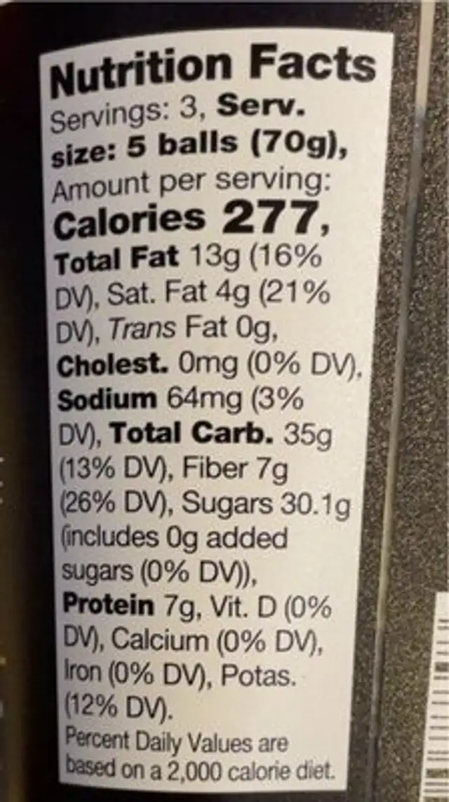 Frooze Balls - Caramel Choc PB nutrition facts table