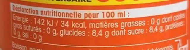 World cola nutrition facts table