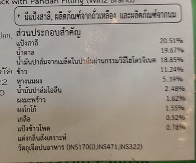 Corn Snack With Pandan Filling - 70 g ingredients label