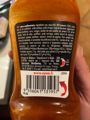 Sauce piment sriracha ingredients label