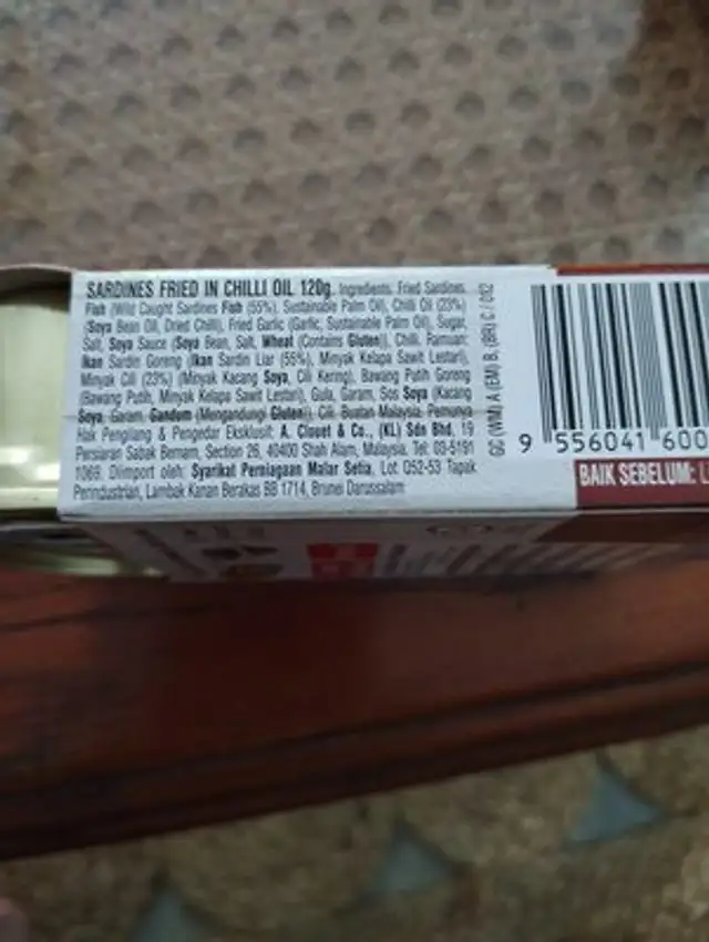 Ayam brand, sardines in chili oil ingredients label