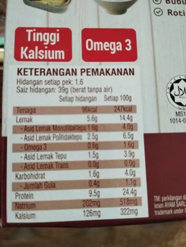 Ayam brand, sardines in chili oil nutrition facts table