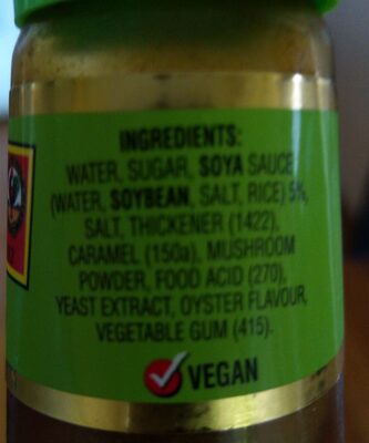 Vegetarian Oyster Sauce ingredients label