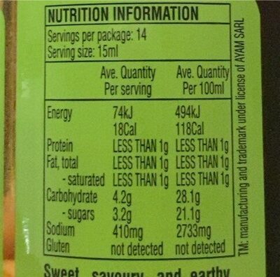 Vegetarian Oyster Sauce nutrition facts table