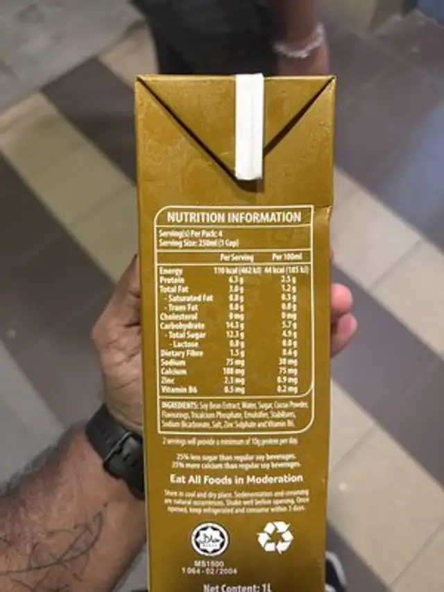 Chocolate Soy Milk nutrition facts table