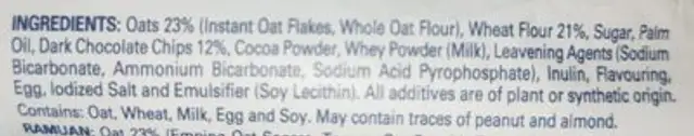 Quaker Oats Cookies Choco chips ingredients label