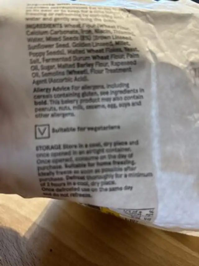 Unknown nutrition facts table