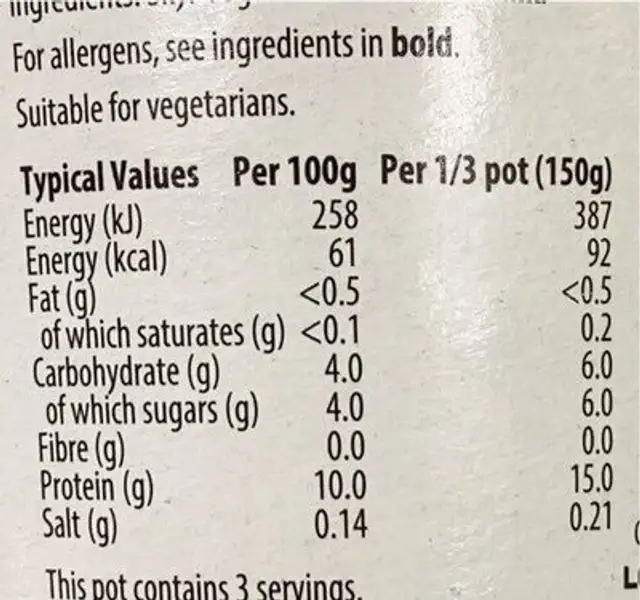 Skyr Classic Yogurt nutrition facts table