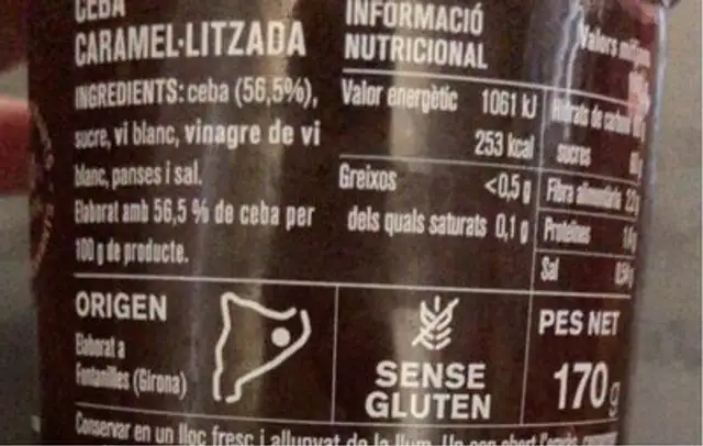 Ceba Caramel•litzada nutrition facts table