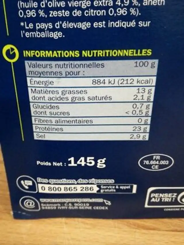 Carpaccio saumon fumé nutrition facts table