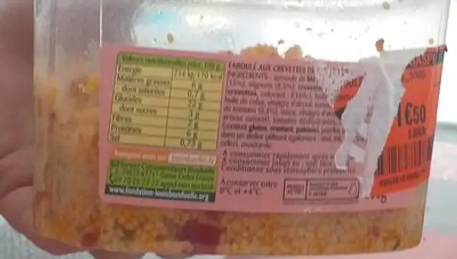 Taboulé au crevettes nutrition facts table