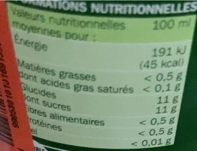 Pomme kiwi de france nutrition facts table
