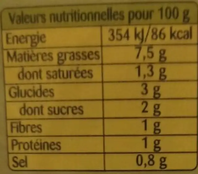 Bonduelle.Concombres fromage blanc nutrition facts table